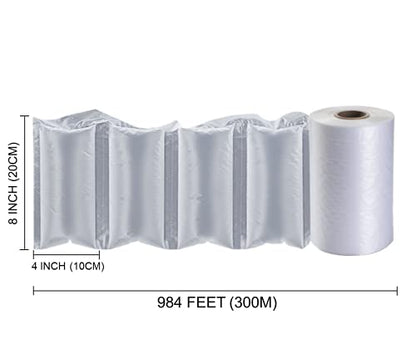 Air Pillow Bubble Cushion Film Roll for Protection Packaging | 984ft x 4" x 8" (300m x 10cm x 20cm) | 4 PACK