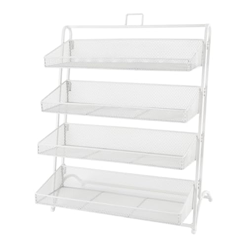 4 Tiers Retail Candy Display Rack, Snack Display Stand Metal Snack Organizer with Baskets, Snack Shelf For Countertop Wire Snack Spice Holder for Kitchen Supermarket (White)