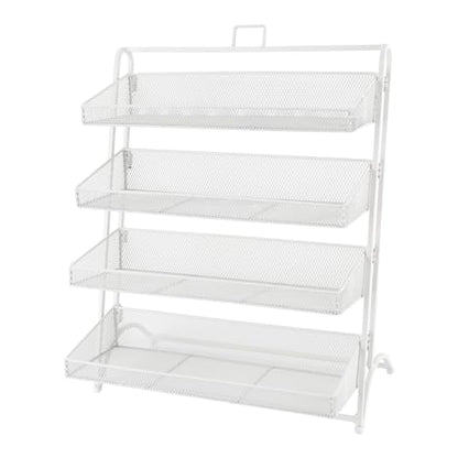 4 Tiers Retail Candy Display Rack, Snack Display Stand Metal Snack Organizer with Baskets, Snack Shelf For Countertop Wire Snack Spice Holder for Kitchen Supermarket (White)