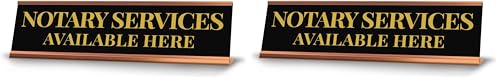 Signs ByLITA Notary Services Available Here Rose Gold Frame Desk Sign (2x8") (Pack of 2) - size: 2 x 8 inches (Pack of 2)
