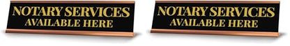 Signs ByLITA Notary Services Available Here Rose Gold Frame Desk Sign (2x8") (Pack of 2) - size: 2 x 8 inches (Pack of 2)