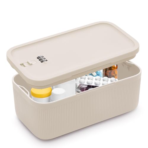 Lockable Storage Box, Small Lock Box with Combination Code for Phone/Medicine Safe/Food Home/Refrigerator/Office/Personal Items/Travel/Gift,9.25 x 5.04 x 3.62’’ - color: Beige