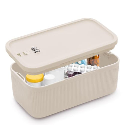 Lockable Storage Box, Small Lock Box with Combination Code for Phone/Medicine Safe/Food Home/Refrigerator/Office/Personal Items/Travel/Gift,9.25 x 5.04 x 3.62’’ - color: Beige