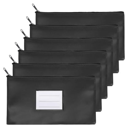 PATIKIL 11x6" Money Bank Deposit Bag with Zipper, 6 Pcs Leatherette Coin Check Wallet Pen Pouch Bag with Clear Window for Office Travel, Black - color: Black