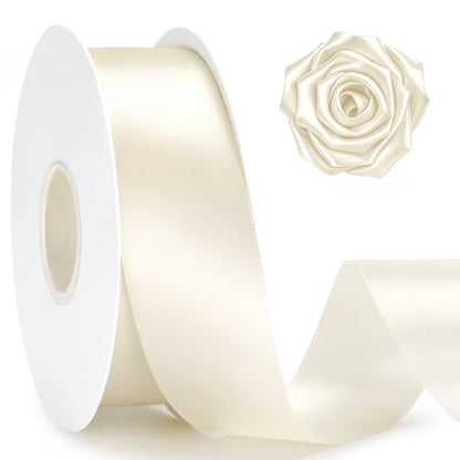 KINGLAKE Double Faced Ivory Satin Ribbon - 1-1/2 Inch x 50 Yards - color: Ivory