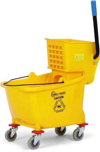 Simpli-Magic 79358 Commercial Mop Bucket with Side Press Wringer, 26 Quart, 14.75"L x 12.95"W x 19.95"H, Yellow - size: 26 Quart