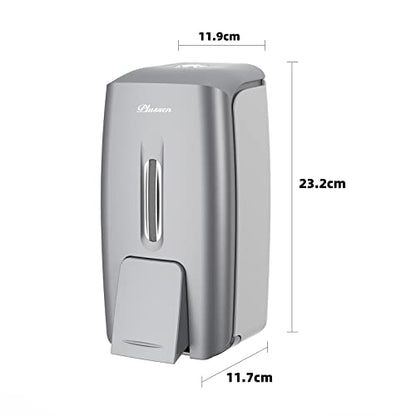 Commercial Wall Mount Soap Dispenser, Refillable ABS Plastic Manual Liquid Hand Soap Sanitizer Dispenser, 27oz (800ml) Large Capacity for Restaurant Office Public Restroom - color: Silver