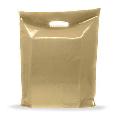 12x18 Gold Plastic Bags, Medium, Glossy Finish, 2 Mil Thick, 100 Pack