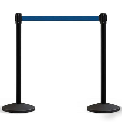 Crowd Control Warehouse 2-Pack Retractable Belt Stanchions, 11 Ft Dark Blue - color: Dark Blue Belt with Black Post