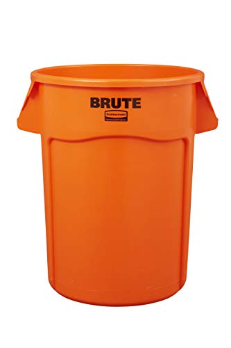 Rubbermaid Commercial Products BRUTE Heavy Duty Round Trash Can, High Visibility Garbage Can, 32 Gal, Orange, for Landscapers/Construction/Restaurants/Back of House/Offices, Pack of 4