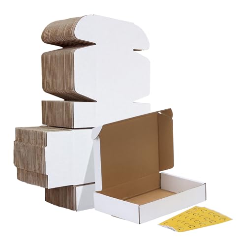 HORLIMER 8x5.5x1.6 inches Shipping Boxes Set of 25, White Corrugated Cardboard Box Literature Mailer, 25 Stickers Included - color: White, size: 8" x 5.5" x 1.6"