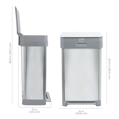 Clorox 13 Gallon Trash Can - 50L Kitchen Trash Can with Wide Step Pedal - Rectangular Stainless Steel Garbage Bin with Hinged Rim and Odor Protection - color: Stainless Step