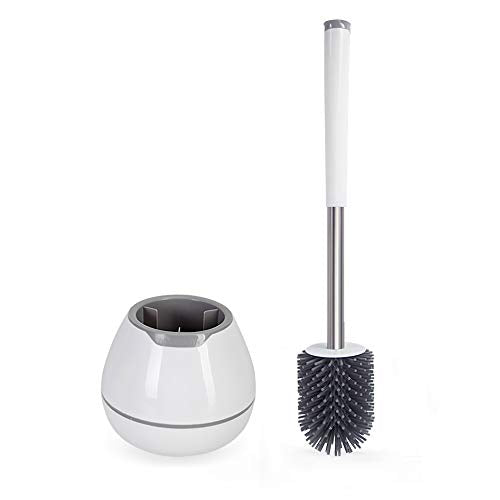 BOOMJOY Toilet Brush and Holder Set, Silicone Toilet Bowl Cleaner Brush, Bathroom Cleaning Bowl Kit with Tweezers, Bathroom Accessories with Aluminum Handle - White - color: White