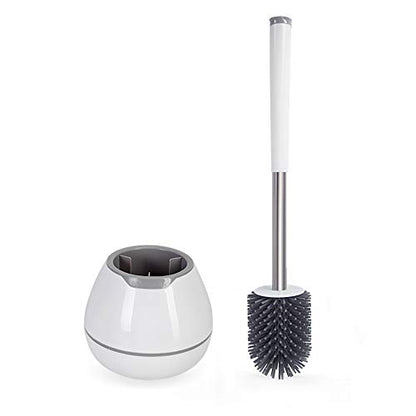 BOOMJOY Toilet Brush and Holder Set, Silicone Toilet Bowl Cleaner Brush, Bathroom Cleaning Bowl Kit with Tweezers, Bathroom Accessories with Aluminum Handle - White - color: White