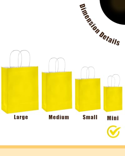 qiqee 24PCS Mini Gift Bag with Handles Bulk 4.5"x2.5"x6" Gift Bags Bright Yellow Bags Multiple Uses - color: Bright Yellow