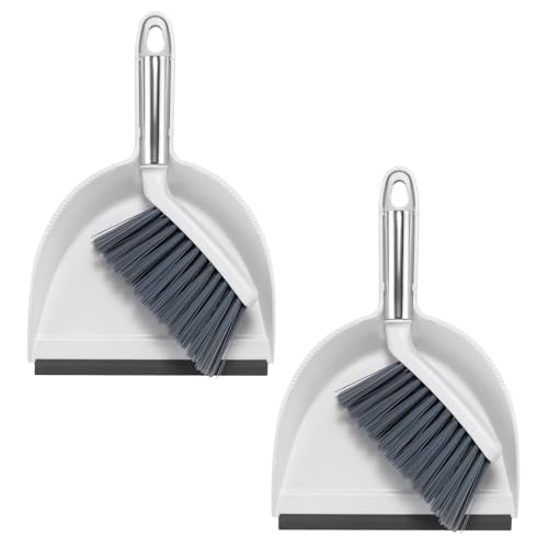 NACENA Mini Broom and Dustpan Set, 2 Packs, White&Gray - color: Grey & White, size: 2 Pack