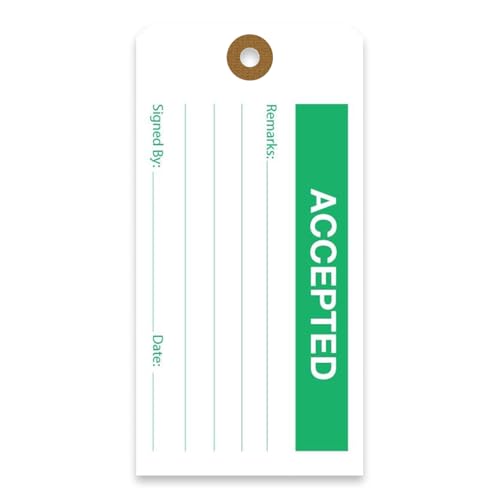 Tags 4 Less Production Quality Control Hang Tags – Equipment Preventative Maintenance Labels, for Easy Record-Keeping for Inventory Status (Accepted, Pack of 100) - color: Accepted