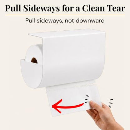 Aureo Covered Paper Towel Holder Under Cabinet, No Drill, Hooks Over Shelf - color: White
