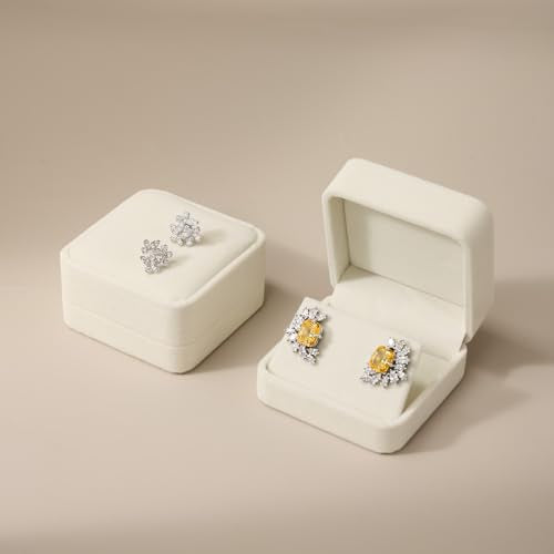 Beige Velvet Hinged Earring Gift Box - color: Beige