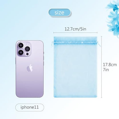 FUNFERY 100Pcs Baby Blue Organza Bags 5x7 in,Small Mesh Drawstring Gift Bag - color: Baby Blue