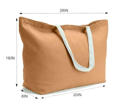 Large Canvas Tote Bag Reusable Extra Big Grocery Bags - color: Brown With Zipper