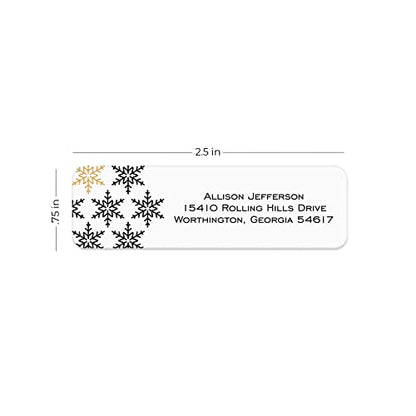 Black and Gold Holiday Rolled Address Labels / 500 Personalized Return Address Labels/Designer Address Stickers in Elegant Plastic Dispenser - size: 500 Labels, style: Black and Gold