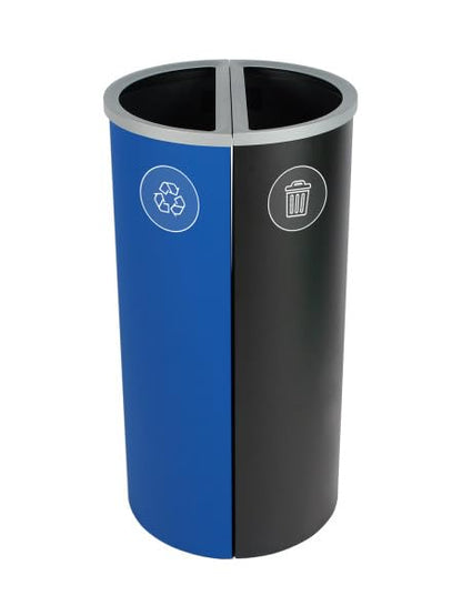 Spectrum 16 Gallon Powder Coated Steel Recylcing Bin and Waste Bin for Commercial Spaces, Offices, Hotels, Apartments (Mixed Recycling + Waste, Black Blue) - size: 16 Gallon