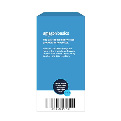 Amazon Basics 13 Gallon Tall Kitchen Drawstring Trash Bags, Flextra Strength, Clean Fresh Scent, Tear Resistant, 0.9 mil Thickness, 10% Post Consumer Recycled, 120 Count - size: 1 Count (Pack of 120)