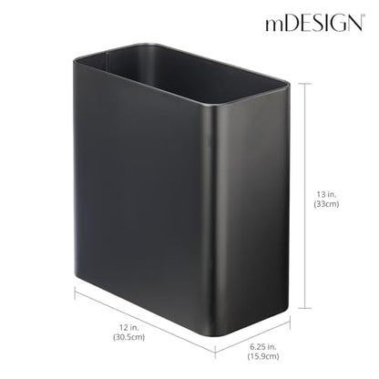 mDesign Decorative Trash Can, 12" x 6.25" x 13", Black Steel, 10 Liter/2.6 Gallon Capacity - color: Black