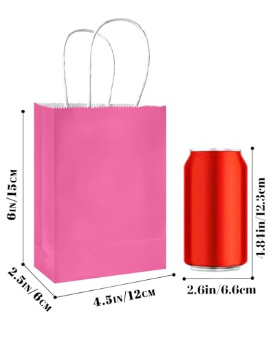 qiqee 24PCS Mini Gift Bag with Handles Bulk 4.5"x2.5"x6" Gift Bags Pink Bags Multiple Uses - color: Pink