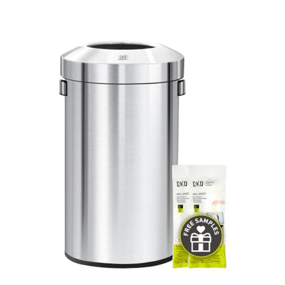 EKO 16-Gallon Round Stainless Steel Open Top Trash Can, Large Commercial Waste Bin with Detachable Lid and Carrying Handle, Brushed Metal Garbage Bin for Home, Office, Restaurant, Restroom - color: Stainless Steel, size: 60 Liter, Round