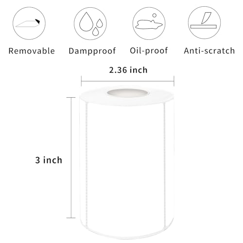 2×3 Inch White Removable Thermal Labels,Waterproof Thermal Label,300 Sheets per Roll with Perforated Lines - color: White, size: 2×3 inch