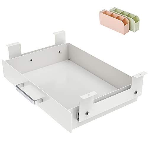 GOME Under Desk Pull-Out Drawer - Storage Organizer Office Mounted, Easy Slide-Out Pencil Drawer for Saving Space, Ideal for Sit-Stand Workstation (For 1.2" Support Bar Under Desk) - color: White, size: Large