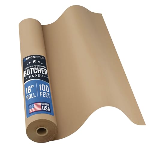 Brown Kraft Butcher Paper Roll - 18 Inch x 100 Feet - USA Made - Food-Grade Paper for Wrapping and Smoking Meat, BBQ, Grilling, Perfect Brisket Crust - Durable, Unbleached, Uncoated & Unwaxed - size: 18 Inches x 100 Feet (1-Pack)