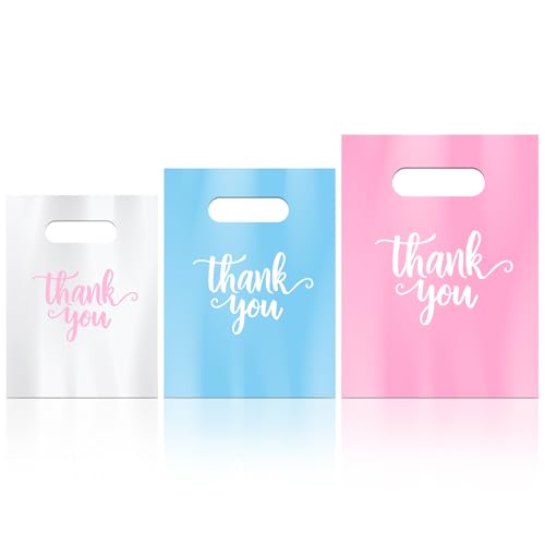 Eersida 200 Pcs Thank You Bags for Small Business, White, Blue, Pink - color: White, Blue, Pink