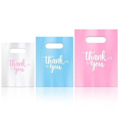 Eersida 200 Pcs Thank You Bags for Small Business, White, Blue, Pink - color: White, Blue, Pink