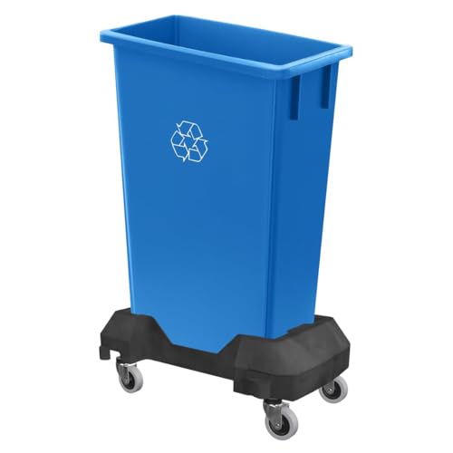 Blue 23 Gallon Slim Recycle Container with Dolly, Wheeled Commercial Trash Can, Heavy-Duty Rolling Waste Bin, Durable Plastic Garbage Can for Kitchens, Homes, Restaurants, Offices - color: Blue, size: with Dolly