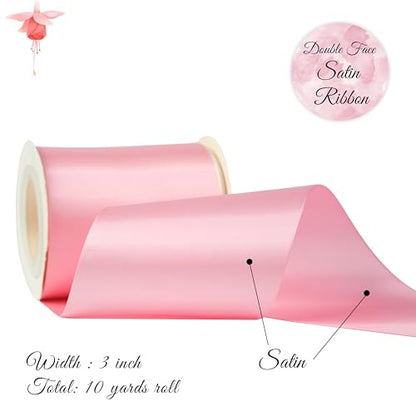 Pink Double-Faced Satin Ribbon, 3 Inch x 10 Yards - color: Pink