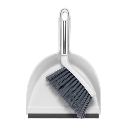 NACENA Mini Broom and Dustpan Set, Small Dust Pan and Brush Set, White&Gray - color: Grey & White, size: 1 Pack
