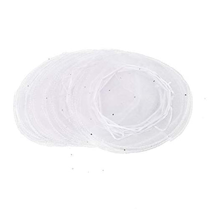 100Pcs White Organza Tulle Circles with Drawstring, Round Organza Bags Jewelry Candy Pouch Christmas Wedding Party Favor Gift Bags - color: White