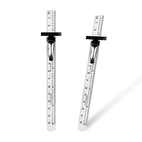 KEARING 6" Pocket Ruler Stainless Steel with Clip Depth Gauge, 2PCS