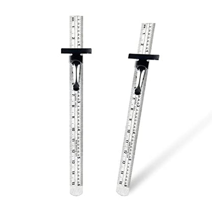 KEARING 6" Pocket Ruler Stainless Steel with Clip Depth Gauge, 2PCS