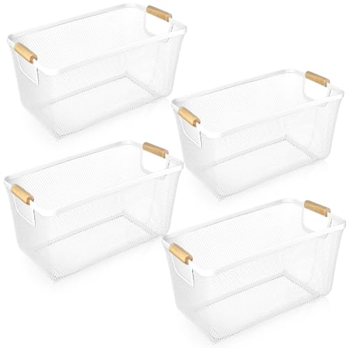 Ziliny 4 Pcs Mesh Wire Baskets for Organizing, Large, Cream White - color: Cream White, size: Large