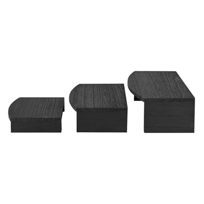 MOOCA 3-Piece Wood Hexagon Jewelry Display Stand Risers for Accessories - color: Black
