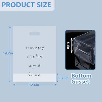 100 Clear Plastic Bags With Handles - color: Happy lucky and free, size: 12.6"x14.2"
