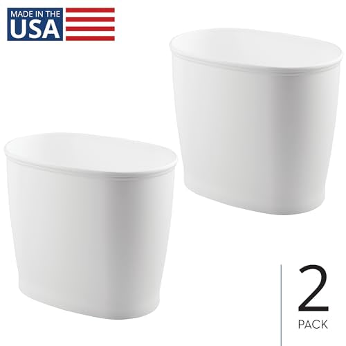 iDesign Slim Plastic Bathroom Trash Can, 2-Pack, White - color: White, style: Pack of 2