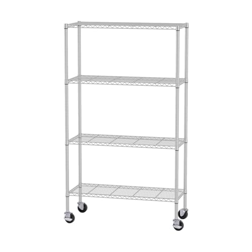 FDW | 4-Tier Wire Shelf with Wheels | 36" x 14" x 62" | Chrome - color: Chrome, size: 4-Shelf With Wheels