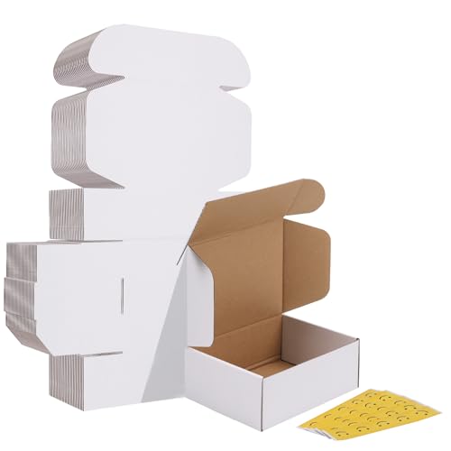 HORLIMER 8x6x3 inches Shipping Boxes Set of 25, White Corrugated Cardboard Box Literature Mailer, 25 Stickers Included - color: White, size: 8" x 6" x 3"
