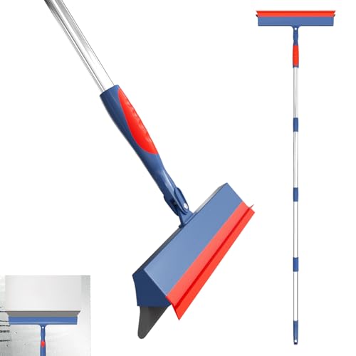 Floor Squeegee for Concrete Floor, 15.8" Large Heavy Duty Squeegee for Floor with 60" Adjustable Handle, 2-in-1 Silicone & EVA Blade for Garage,Concrete,Tile,Bathroom,Window Glass Cleaning