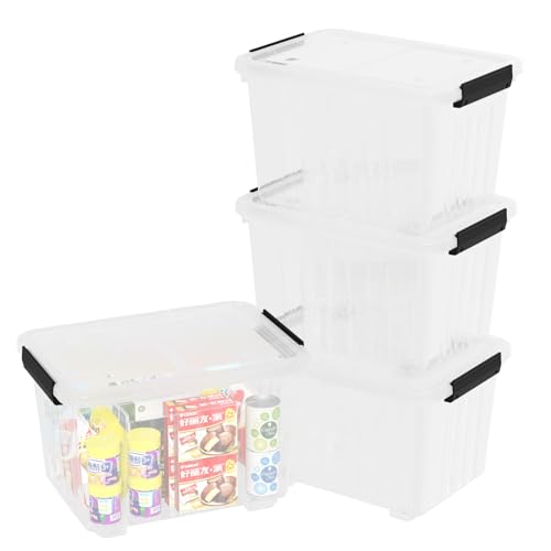 4-Pack 50 Qt Lidded Storage box, Large Clear Plastic Bin with Wheels - size: 50 Quarts